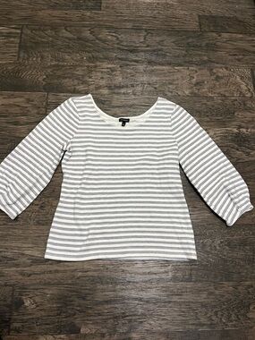 Talbots Women's Striped Scoop Neck Long Sleeve Top - White and Light Gray